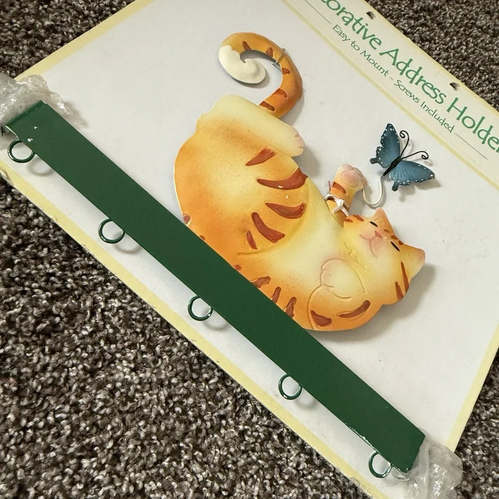 FIGI Cat Address Holder NWT Vintage Metal Holder for up to 5 digits With Screws